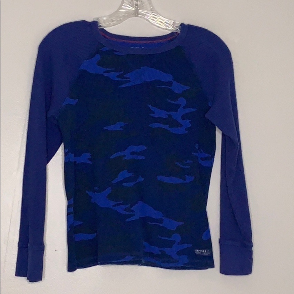 GAP Thermal Blue Camo Waffle Knit Long Sleeve Shirt kids large boy